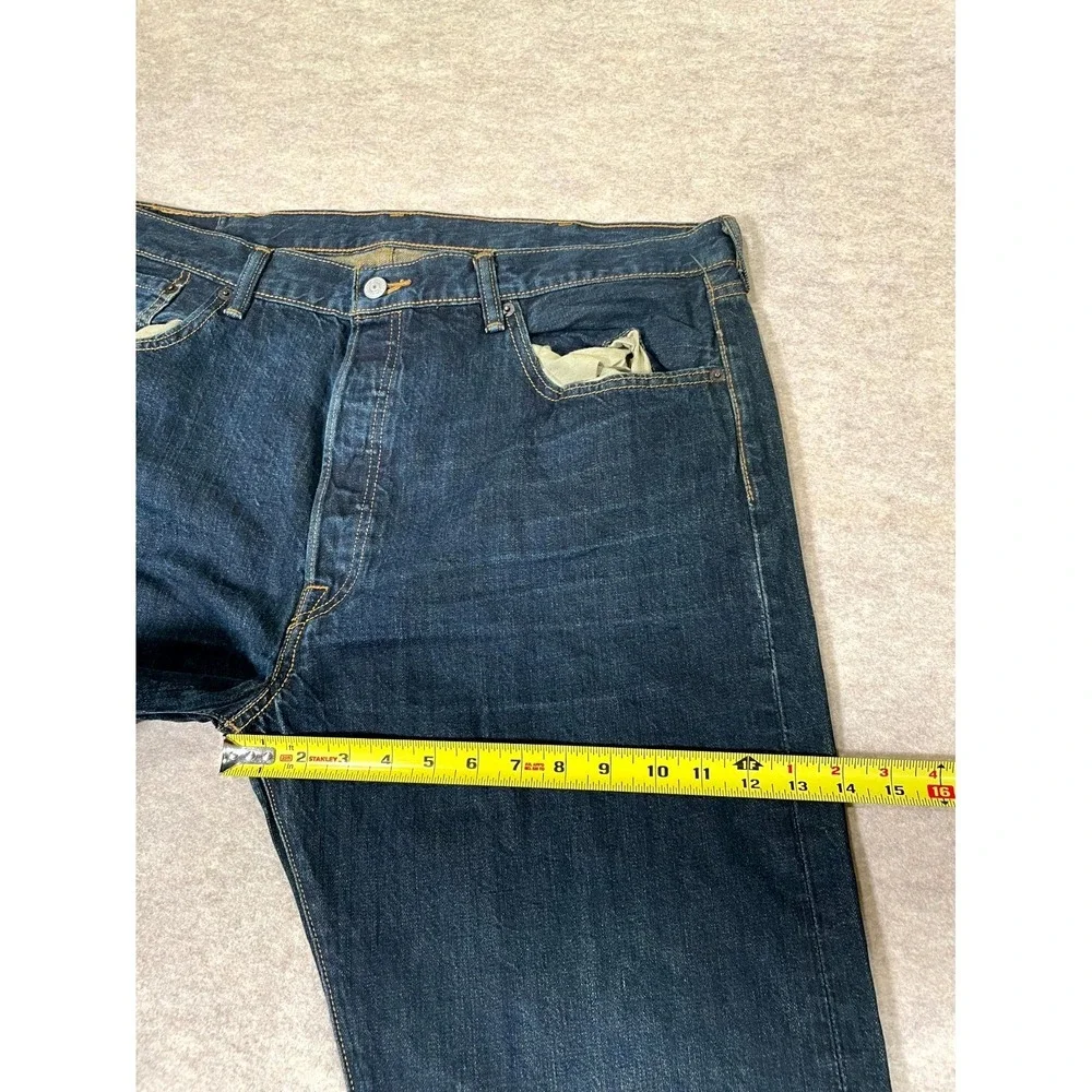 Levis 501 Original Fit Jeans Mens 38x34 Blue Denim Cotton Dark Wash Straight Leg